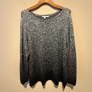 Chico's Monochrome Hombre Black And White  Long Sleeve Round Neck Knit Top NWOT